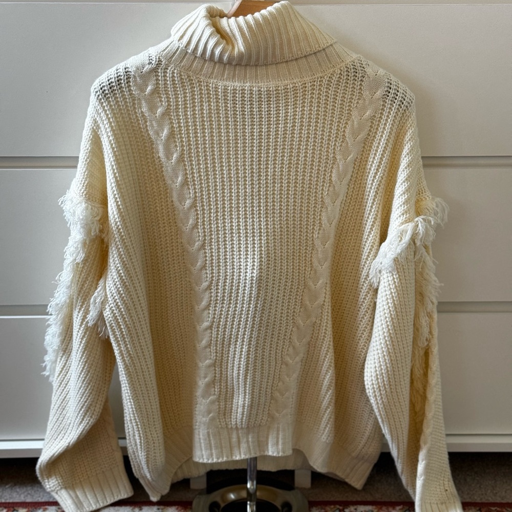 fab'rik Cream Ribbed Knit Turtleneck Sweater